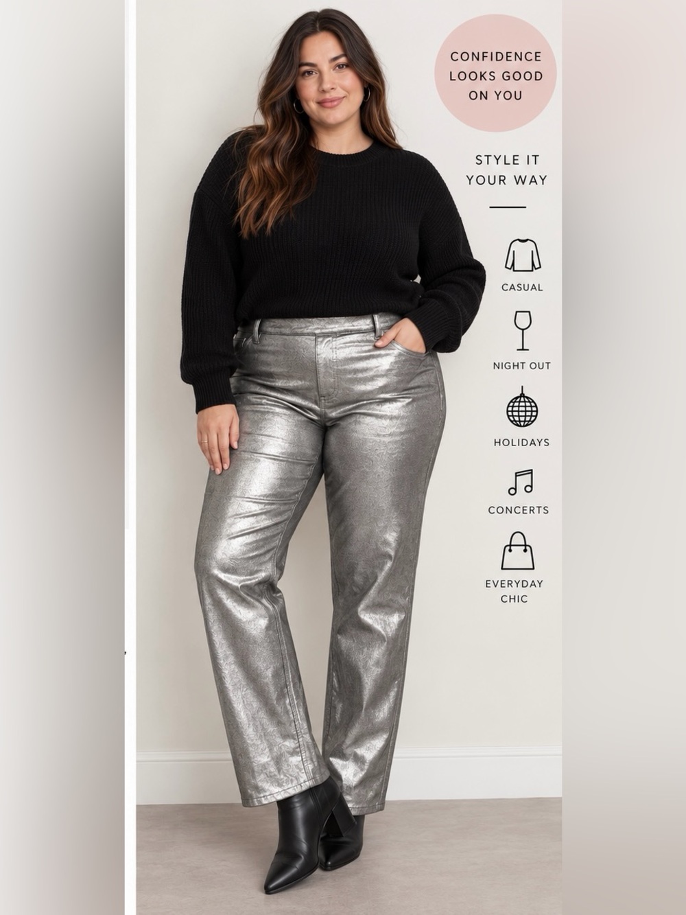 Westbound Woman Metallic Silver High Rise Straight Leg Jeans Size 18W NWT